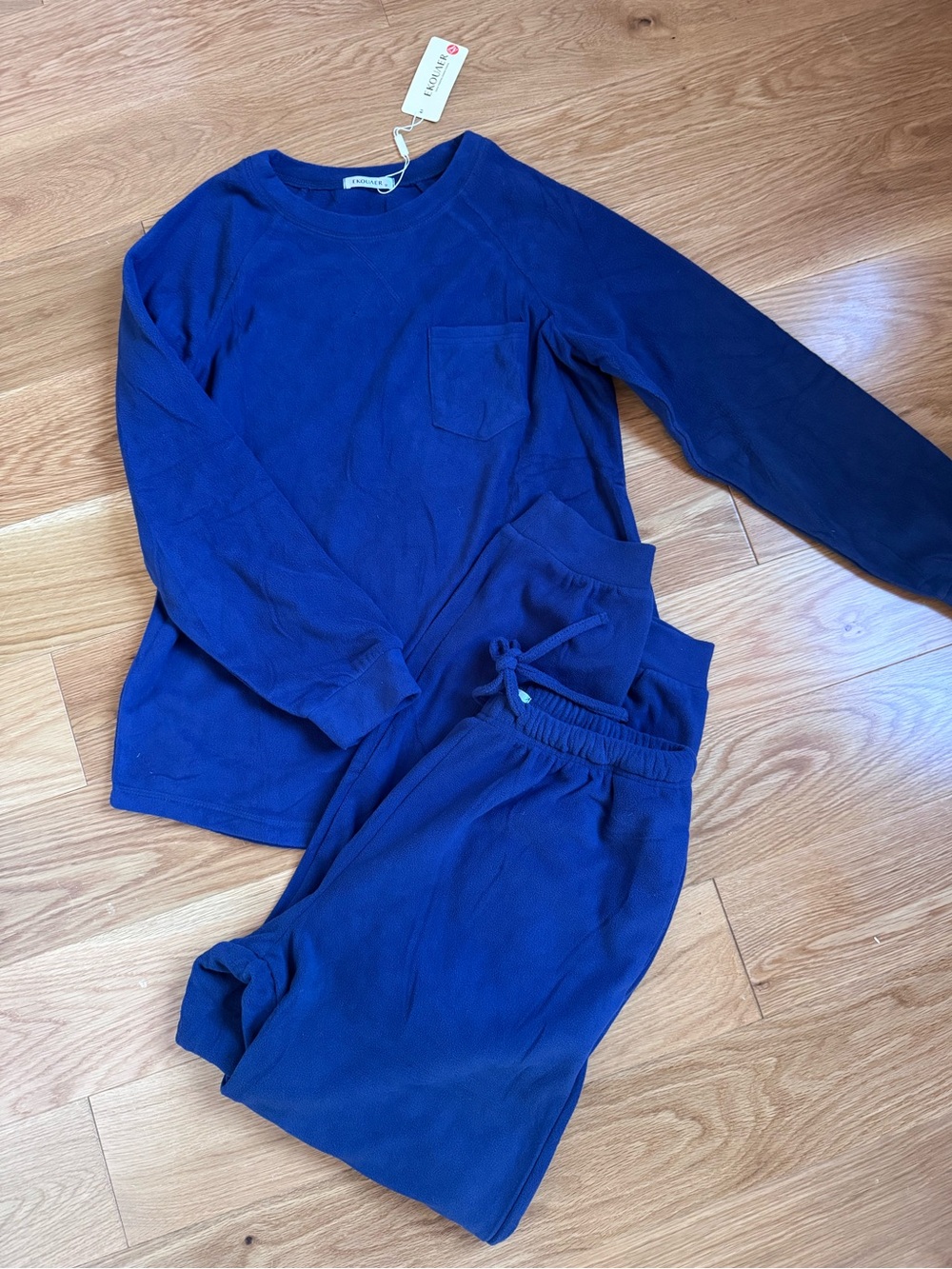 Cozy Long-Sleeve Pocket Pajama Set - Royal Blue